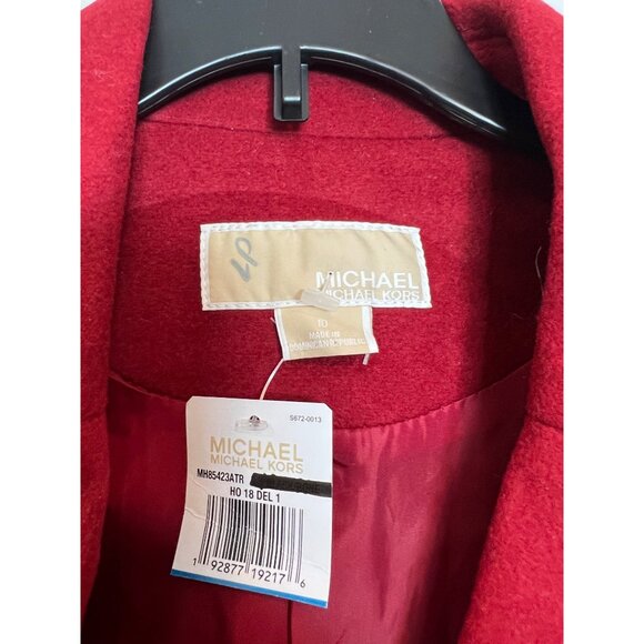 Michael Kors Womens Red Double-Breasted Wool Blend Peacoat W/ Gold Buttons Size - Picture 3 of 5